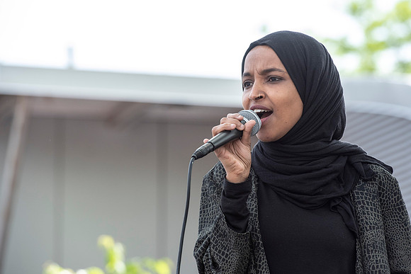 US Rep. Ilhan Omar speaking at Bottineau Park